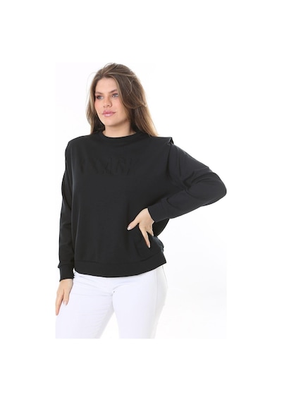 Şans Kadın Büyük Beden Siyah Omuz Detaylı Ön Baskılı Sweatshirt 65n38050-siyah Siyah