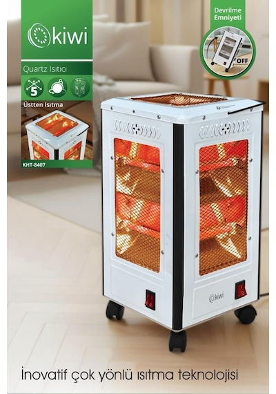 Kiwi Kht-8407 Quartz Isıtıcı 5 Yönlü Isıtma & Enerji Tasarruflu Kuvars Tüp & Taşınabilir Tasarım