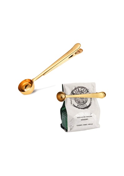 Gold Paslanmaz Çelik Kahve Ölçü Kaşığı ve Paket Klipsi cin108sr