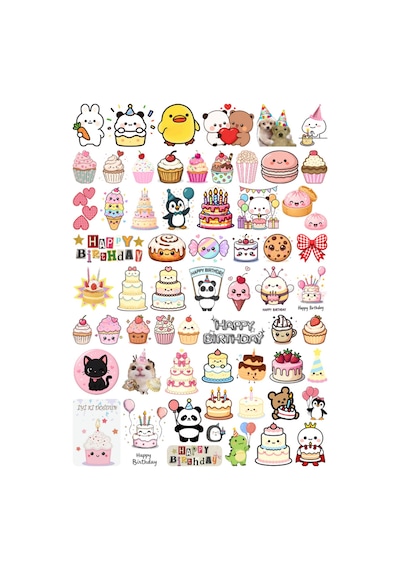 62 Parça Doğum Günü Çıkartma Seti Laptop, Telefon Kılıfı, Scrapbook, Planlayıcı Ve Defter Sticker Seti, Etiket Çok Renkli