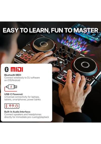 Tr Party Mix Iıı Dahili Işıklı Bluetooth Dj Controller 2 Deck, 16 Pad, Stems Kontrolü, Beat Assist, Smart Fader,