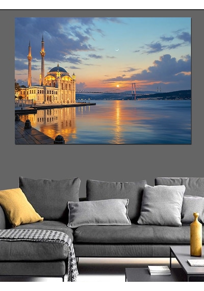 Gün Batımında İstanbul Boğazı Ve Camii Dekoratif Kanvas - Mdf Ahşap Tablo