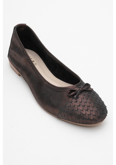 Luvishoes Luvi Shoes 02 Bakır Simli Hakiki Deri Kadın Babet Ayakkabı Bakır