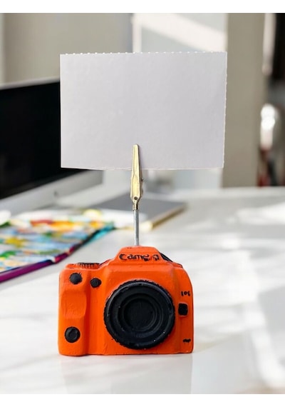 Turuncu Kamera Temalı Fotoğraf Not Tuacağı Ofis Masası Tutacak Hediyelik Not Tutucu Turuncu