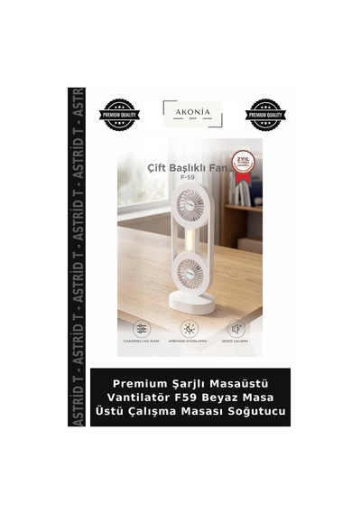 Premium Şarjlı Masaüstü Vantilatör F59 Beyaz Masa Üstü Çalışma Masası Soğutucu
