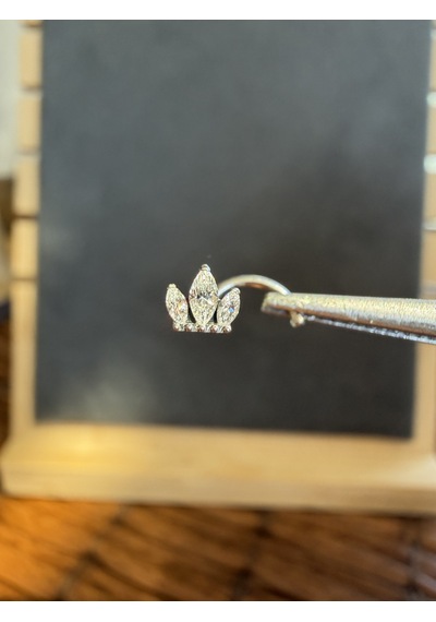 Yüksek Kalite G23 Titanium Üç Markiz Taç Zirkon 6x0.8mm Titanyum Hızma Piercing Gümüş