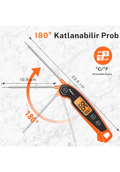 Thermopro TP605O Katlanabilir Problu Profesyonel Gıda Pişirme Termometresi-Turuncu