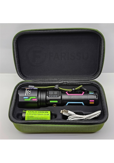 Or-g650 Ultra Güçlü Şarjlı El Feneri 2 Km Menzil, Powerbank Özellikli, Zoomlu Ve Özel Çantalı 200 Watt Siyah
