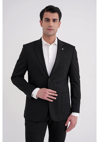 Efor Comfort Fit Mono Yaka Torba Cep Esnek Yünlü Siyah Spor Takım Elbise Tk 931 Siyah