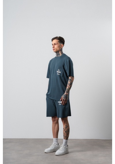 Respire Erkek Far From Basic Baskılı Regular Fit T-shirt Şort Takım Petrol