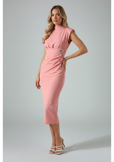 Defymoda Kadın Balık Kesim Uzun Kuyruklu Elbise Pembe
