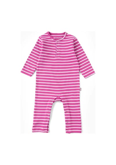 Boumini Bebek Uzun Kollu Çıtçıtlı Tulum Çizgili Fuşya-fuşya Fuşya
