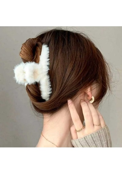 Peluş Yumuşak Tüylü Mandal Toka Beyaz