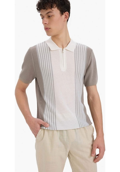 DeFacto Standart Fit Polo Yaka Yarım Fermuarlı Triko Kısa Kollu Tişört -  E5438AX25SMBG404