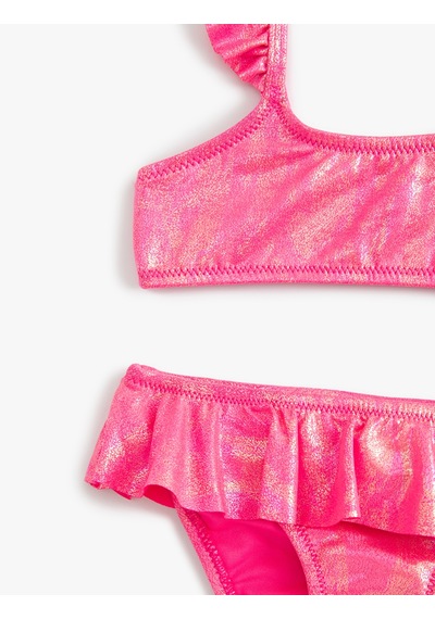 Koton Bikini Takımı Parlak Askılı Fırfırlı Fuşya 4skg00011mm Fuşya