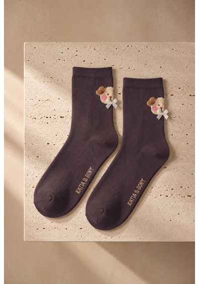 Katıa&bony Kadın Teddy Desenli Soket Çorap Kahverengi