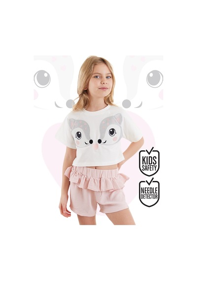İkiz Ceylan Kız Çocuk Yazlık Crop T-shirt Fırfırlı Şort Takım