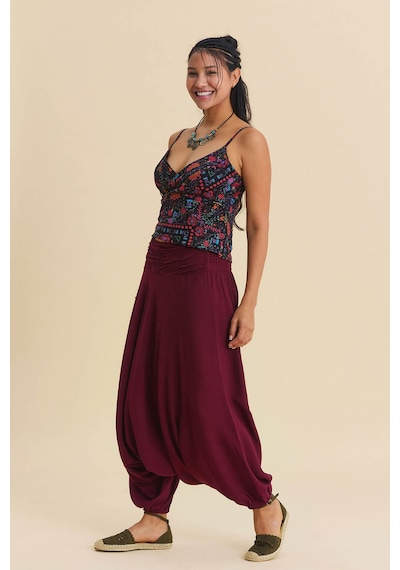 Drape Detay Beli Lastikli Şalvar Pantolon Bordo