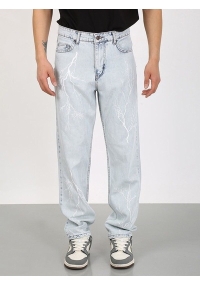 Baggy Önlü Arkalı Şimşek Desenli Buz Mavi Jean-buz Mavi - 33 Buz Mavi