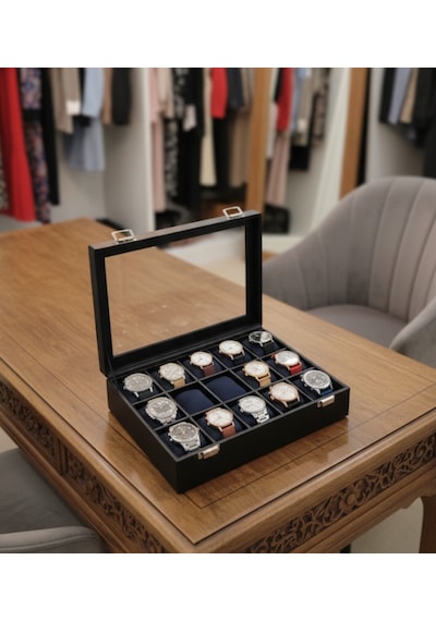 15 Li Camlı Saat Organizer