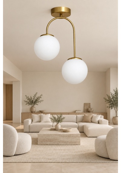 Torro 2'li Beyaz Glob Camlı Modern Eskitme Renk Plafonyer Avize Eskitme Eskitme