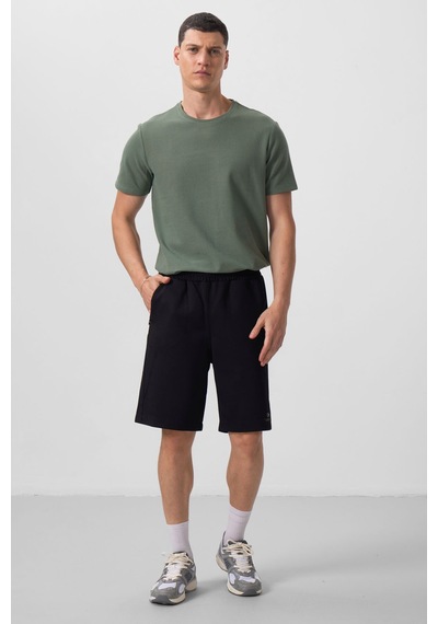 Tommy Life Siyah Yüzeyi Dokulu Oversize Erkek Şort - 81288 Siyah