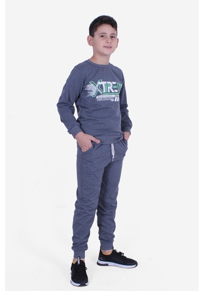 Fyk Kids Yuvarlak Yaka Baskılı Erkek Çocuk Eşofman Takımı Füme