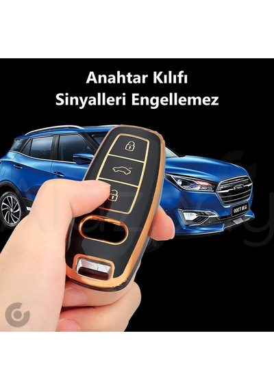 Audi A3 A4 A6 A7 A8 & B9 C8 4k D5 & S7 S8 & Q7 Q8 & E-tron Gold Kenar Tpu Anahtar Kılıfı Mavi