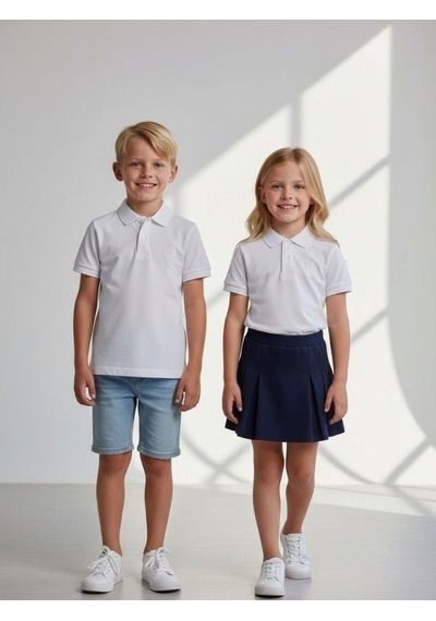Zekids Çocuk Pamuklu Yakalı Kısa Kollu Beyaz T-shirt-16777 Beyaz