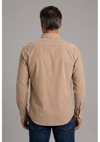 Bisse Bej Regular Fit Düğmeli Paşa Yaka Ki Ng Orta Çi Zgi Gömlek Gmkdf252192 D07