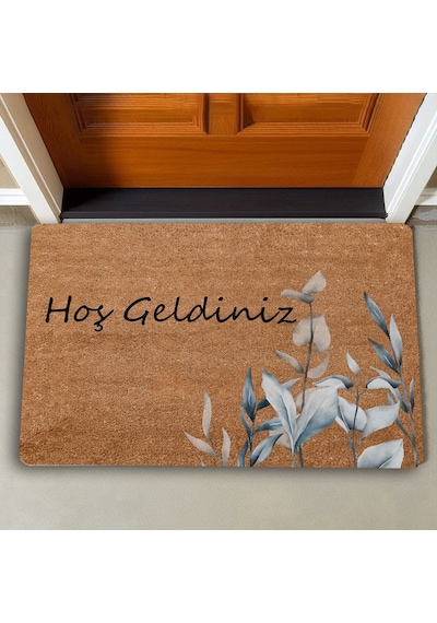 Valerine Life Zarif Gri Beyaz Yapraklar Hoş Geldiniz Kapı Önü Paspası 45x70cm