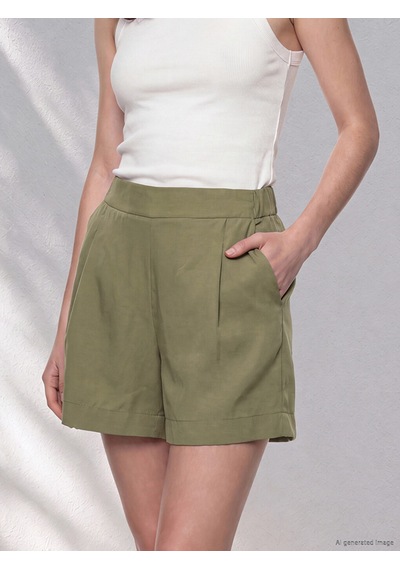 Lcw Petite Haki Beli Lastikli Pileli Kadın Şort