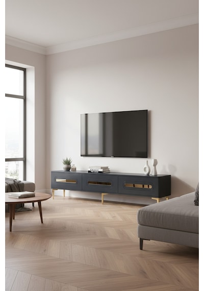Tsa1806ag - Rany Tsa180 Tv Stand, Tv Sehpası Ve Tv Ünitesi Antrasit-gold 180cm Gri