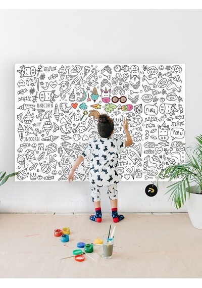 Tek Boynuzlu At Eğitici Dev Boyama Kağıdı Çocuklar Için Aktivite Boyama Rulosu 90x130cm Genel