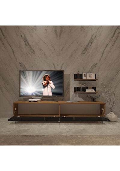 Decoraktiv Eko 4 Mdf Std Krom Ayaklı Tv Ünitesi Tv Sehpası Ceviz - Siyah