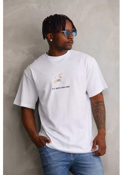 Suma Unisex Baskılı Oversize T-shirt Beyaz L Beden