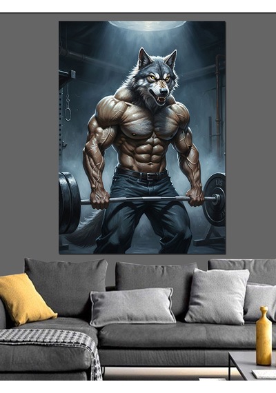 Ahşap Tablo Gym Motivasyonel Kaslı Kurt Figürü