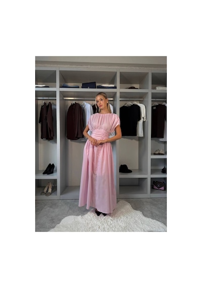 Meecy Kadın Sırt Dekolteli Maxi Elbise Yazlık Uzun Elbise Pembe Pembe