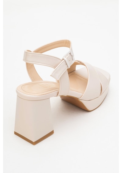 Luvishoes Luvi Shoes Lisbon Bej Cilt Çapraz Bantlı Kadın Platform Topuklu Ayakkabı BEJ CILT