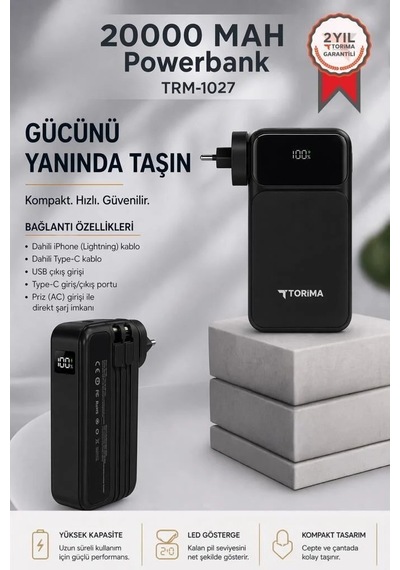 Delux Serisi Batarya Yedek Günlük 20000 Mah Powerbank Trm-1027 Siyah 22,5w Çok Renkli