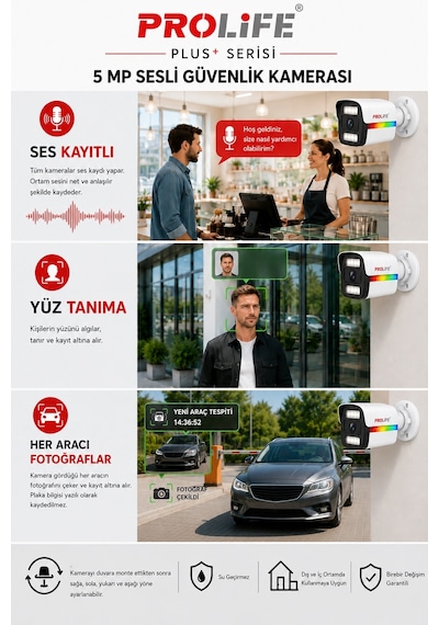 2 Li Sesli Güvenlik Kamerası 5 Mp Gece Renkli Yüz Ve Araç Tanımalı Full Hd Kamera Sistemi