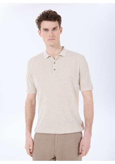 Fabrika Comfort Bej Erkek Polo Yaka Regular Fit Jakarlı Kazak Fc5sm-kzk 2047