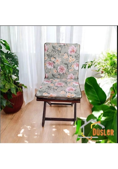 40x80 Çiçek Desenli Saten Fermuarlı Bağcıklı Biyeli Sırtlı Sandalye Minderi 3 Cm Mint Yeşil