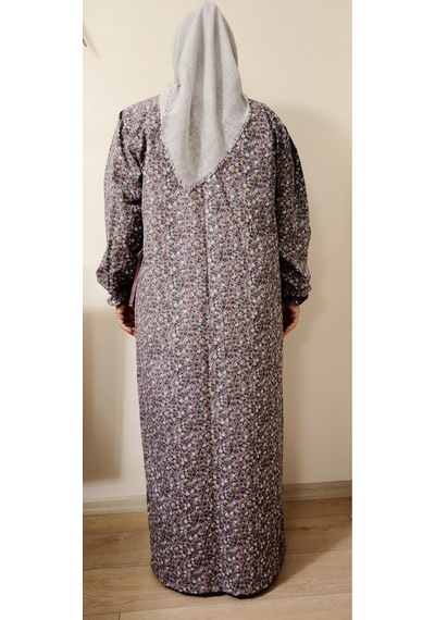Pembe Ve Gri Çiçekli Namaz Elbisesi Gri Çiçekli
