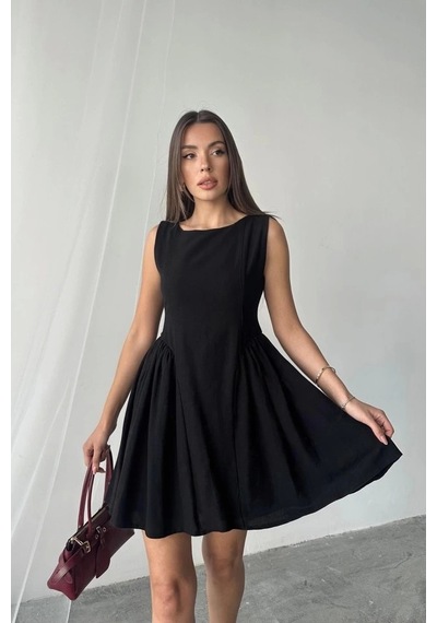 Defymoda Siyah Mini Boy Büzgülü Keten Elbise Siyah Defymoda Siyah Mini Boy Büzgülü Keten Elbise Siyah