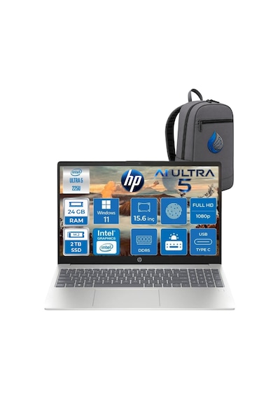 HP Aı 15-FD2020NT CK6C5EARNP06 Ultra 5-225U 24 GB 2 TB SSD 15.6'' W11H Dizüstü Bilgisayar + Çanta