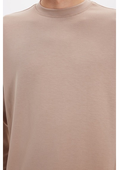 Tudors Erkek Standart Fit Normal Kesim Uzun Kollu Ekstra Soft Modal Kumaş Bisiklet Yaka Koyu Vizon Sweatshirt-50227