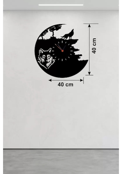 Kurt Temalı Lazer Kesim Ahşap Duvar Saati - 40x40 Cm Dekoratif Diğer