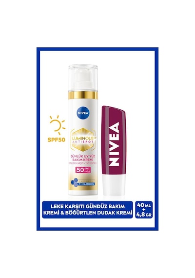 Luminous630 Güneş Korumalı Leke Karşıtı Gündüz Yüz Kremi 40ml, Böğürtlen Renkli Dudak Bakım Kremi 01