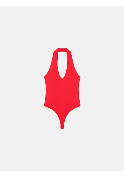 Dilvin 21231 Halter Yaka Bodysuit-kırmızı